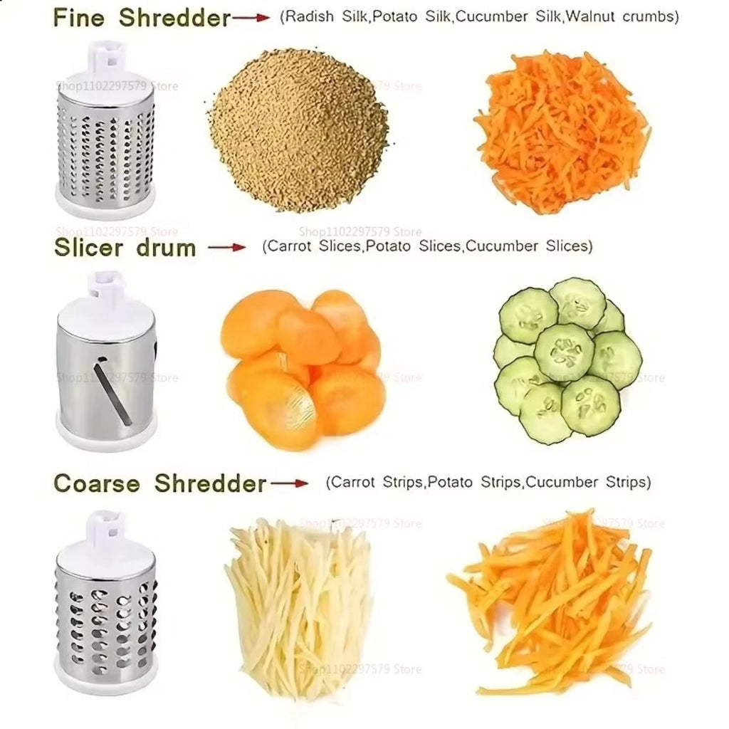 Rotary Vegetable Cutter and Slicer with 3 Stainless Steel Drums