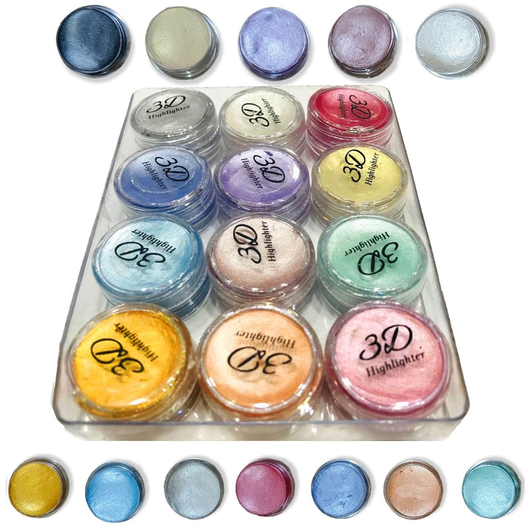 3D Shimmer Highlighter Palette with 12 Shades for Radiant Glow