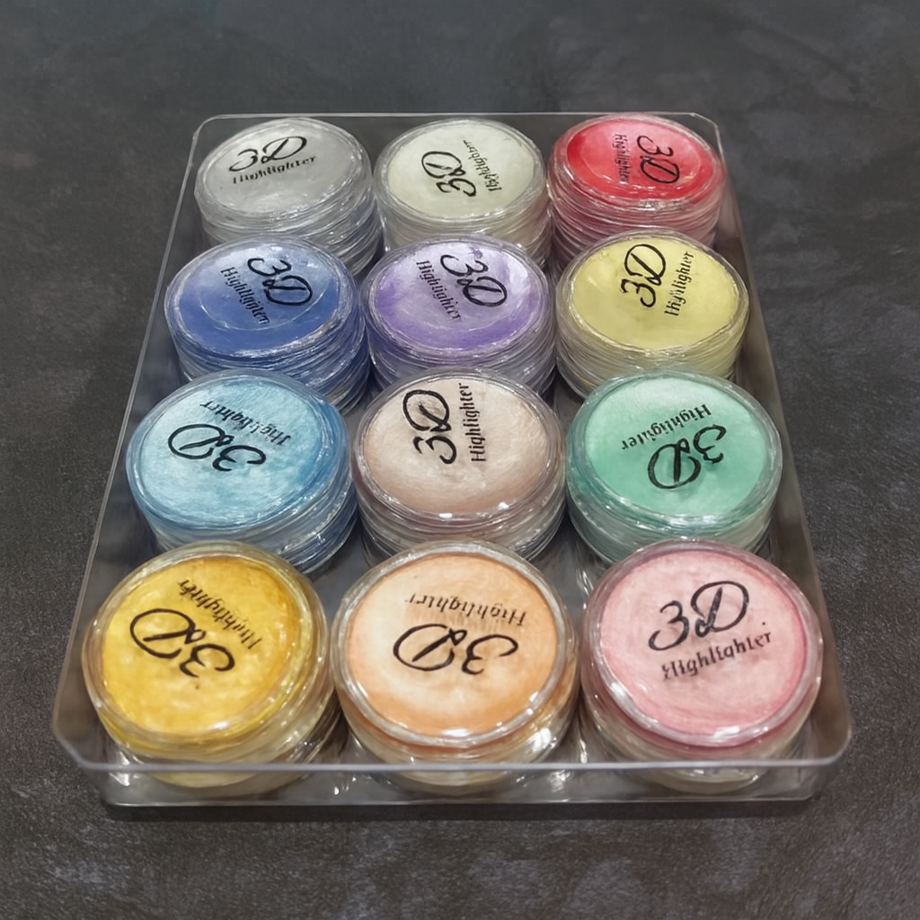 3D Shimmer Highlighter Palette with 12 Shades for Radiant Glow