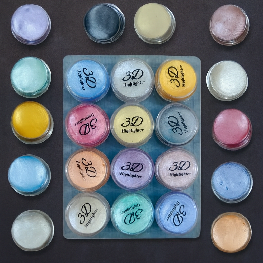 3D Shimmer Highlighter Palette with 12 Shades for Radiant Glow