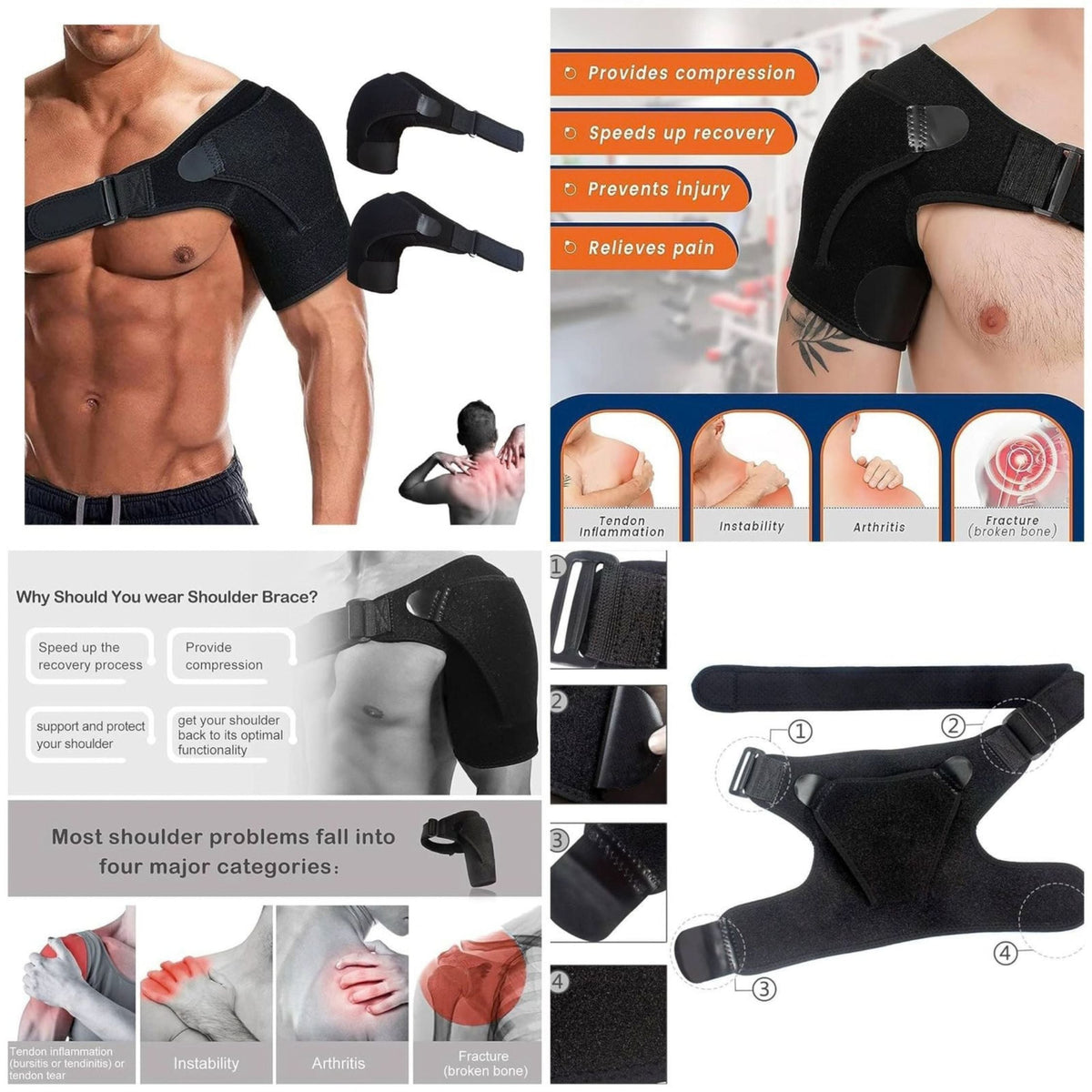Adjustable Shoulder Support Brace with Pressure Pad for Men and Women