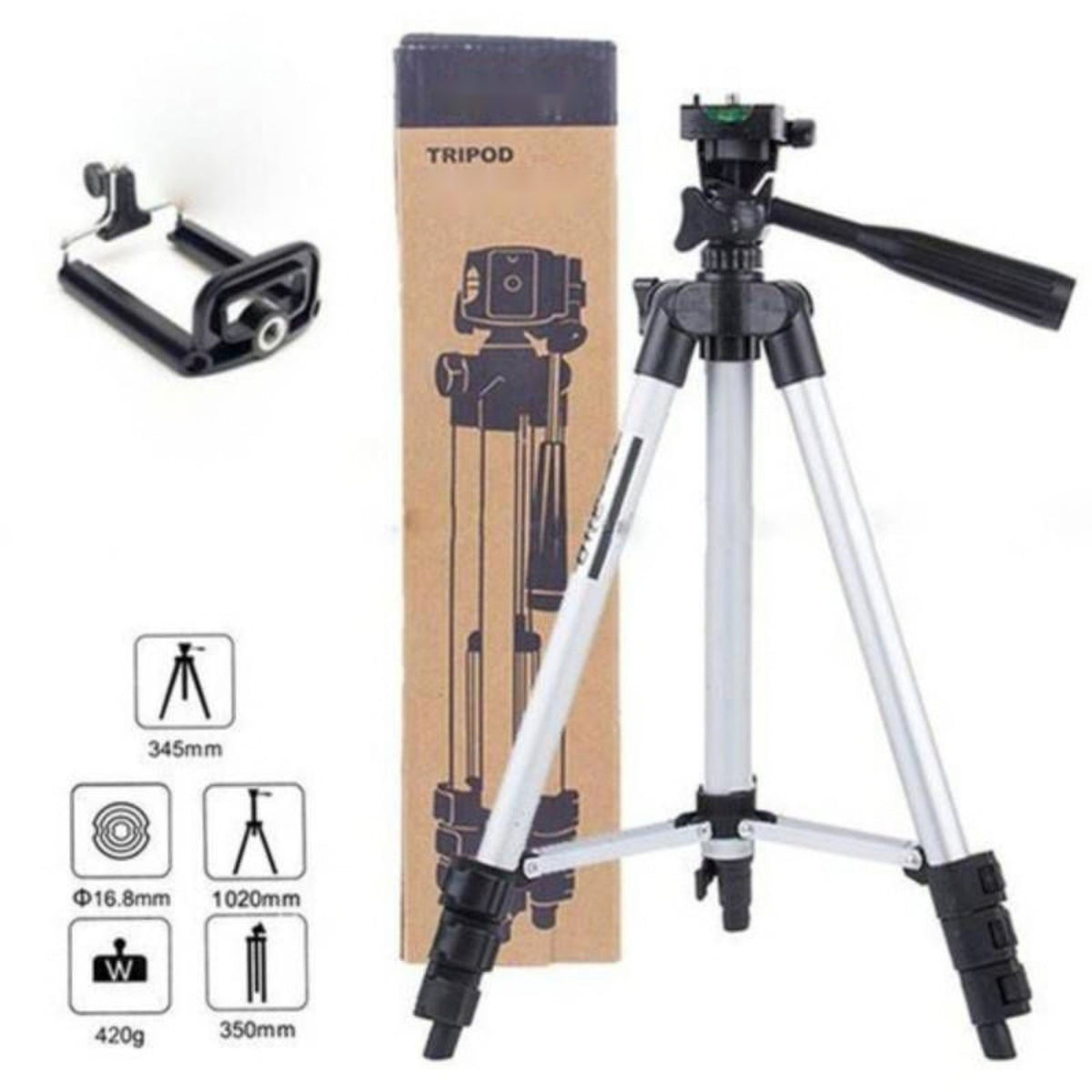 Adjustable Tripod Stand for Mobile and Camera with Phone Clip and Bag