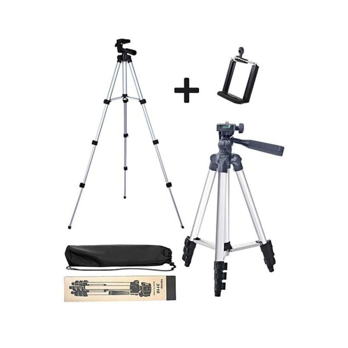 Adjustable Tripod Stand for Mobile and Camera with Phone Clip and Bag