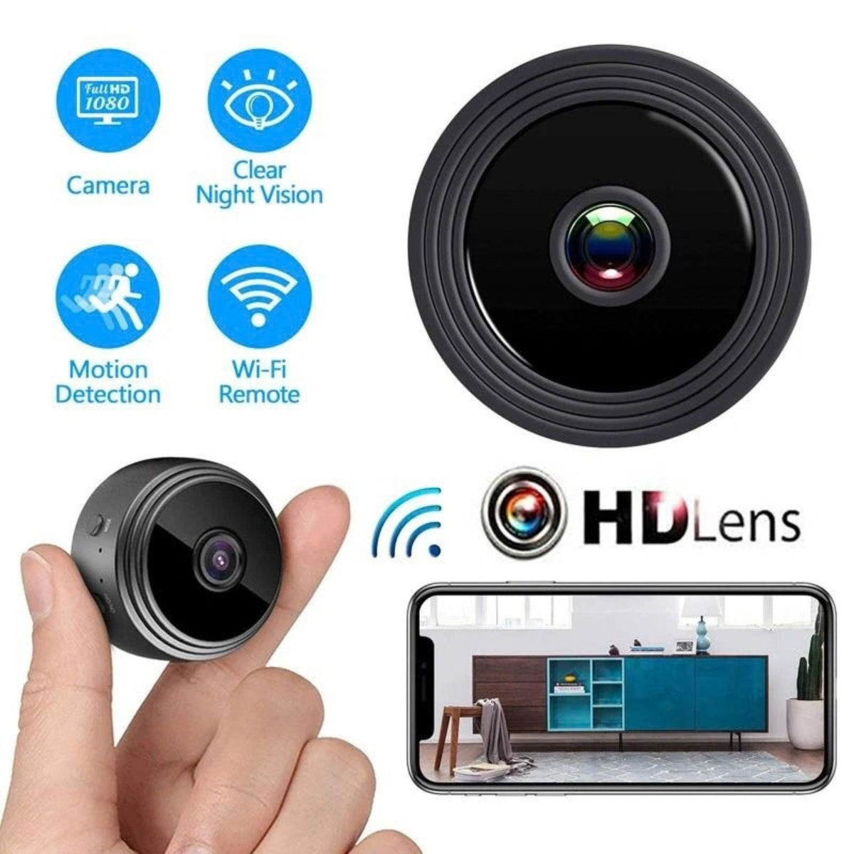 Mini WiFi Home Security Camera 1080P with Night Vision and App View