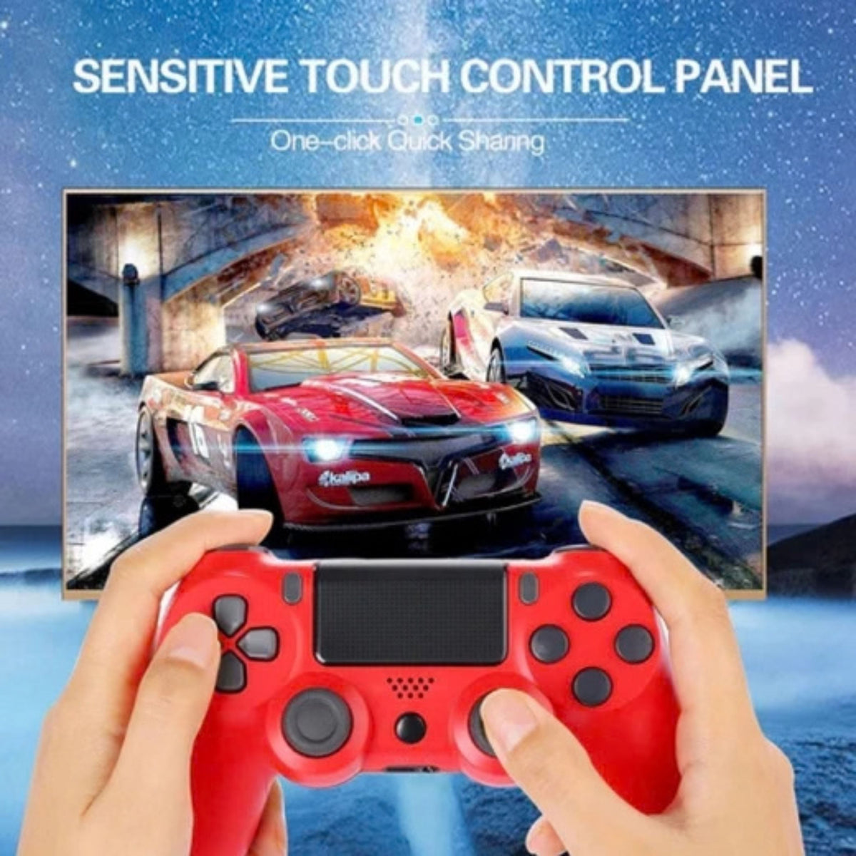 Wireless Gaming Controller with Touch Panel and Dual Vibration, Red